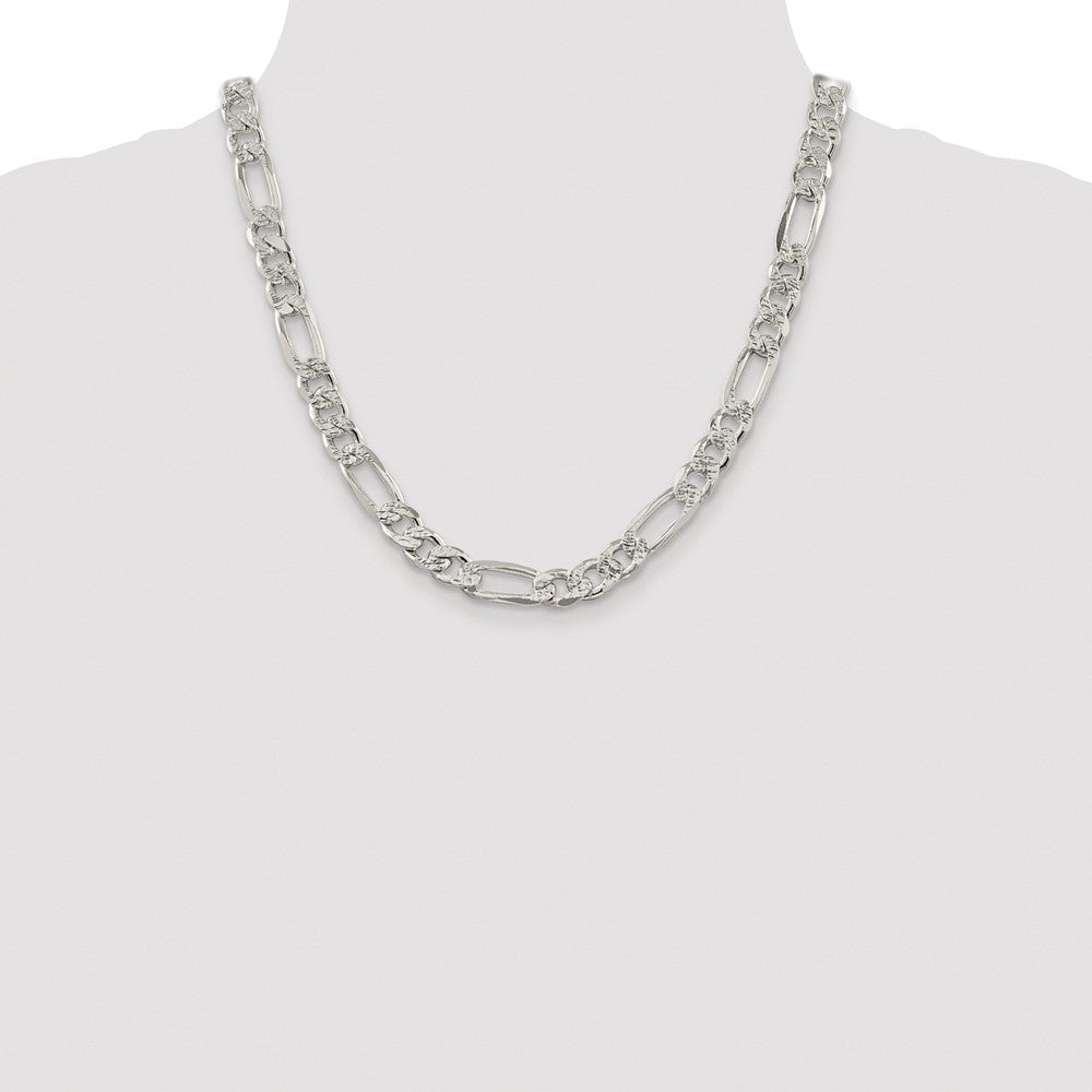 Sterlingsilber Rhodiniert 9.5mm Pavé‚ Flach Figaro Halskette