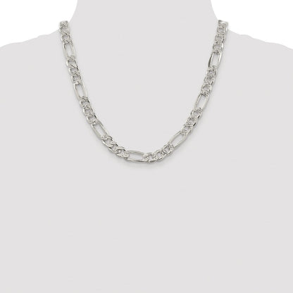 Sterlingsilber Rhodiniert 9.5mm Pavé‚ Flach Figaro Halskette