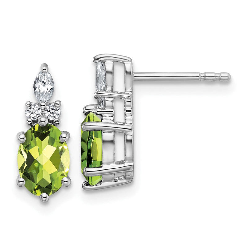 14K Weißgold Ohrstecker mit Diamanten und ovalem Peridot (August) 7 x 5 mm