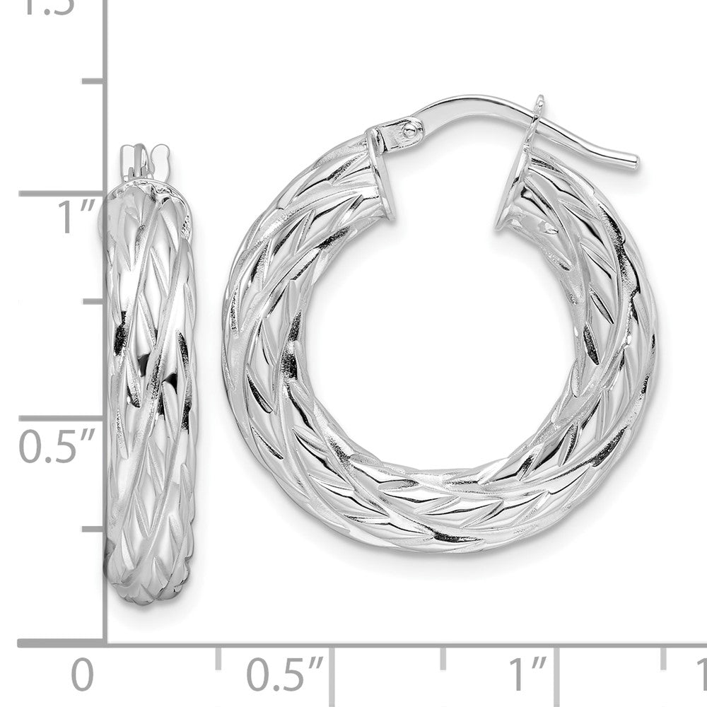 14K Weißgold Poliert 4.75mm Geflochten Texture Rund Creolen