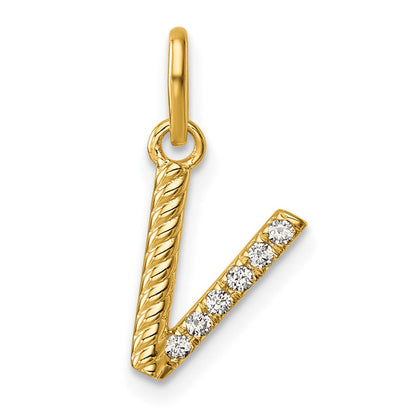 14K Gelbgold gedrehter Charm mit Initiale „V" und 0,05 ct. Diamant