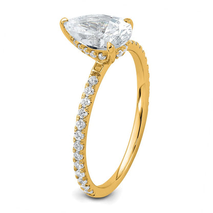 14K Gelbgold 1,375 Karat Zertifizierter, im Labor gezüchteter Diamant VS+ F+ Birnenschliff Kompletter Solitär mit Flair Verlobungsring