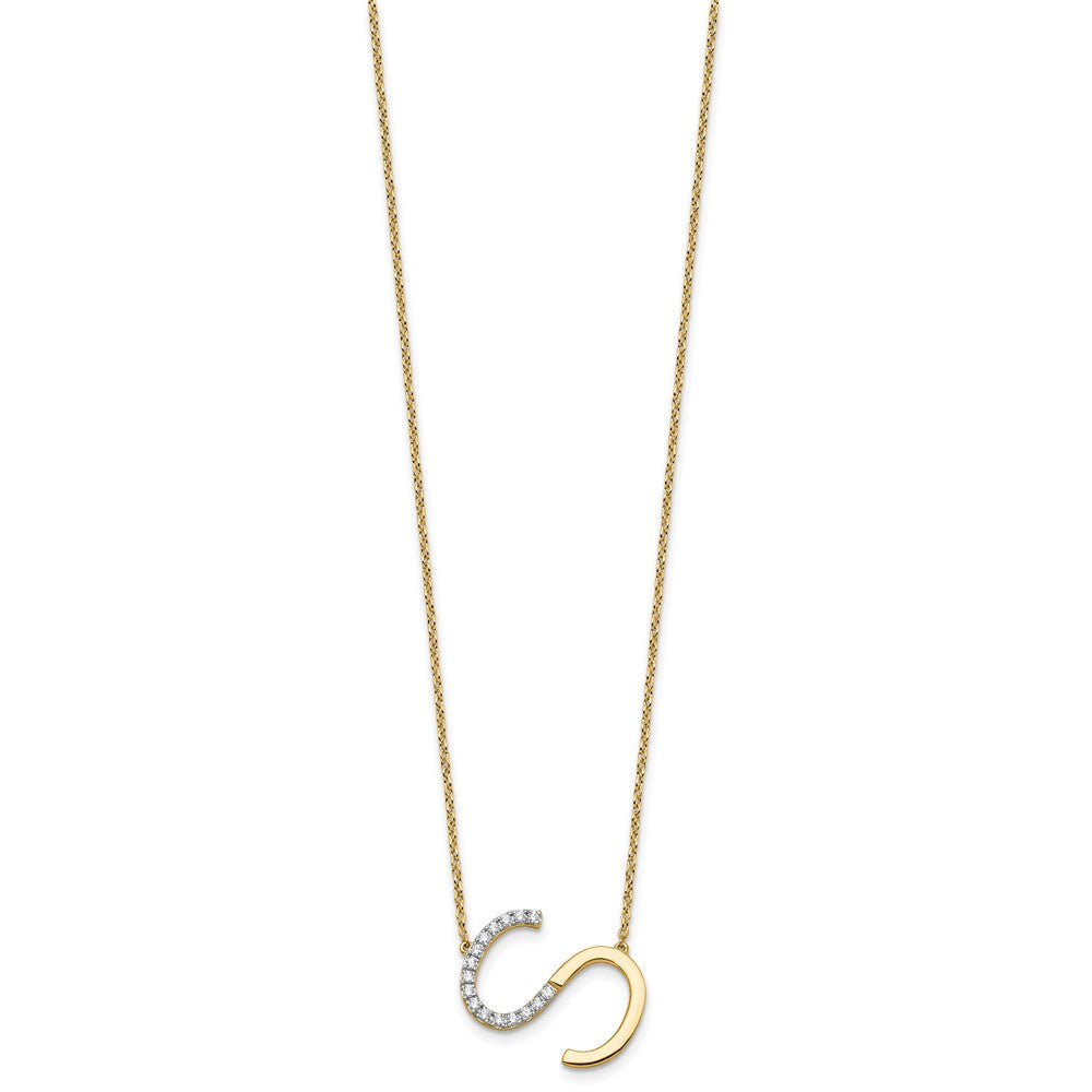 14K Gelbgold Seitlich Diamant Initiale S 18 Zoll Halskette