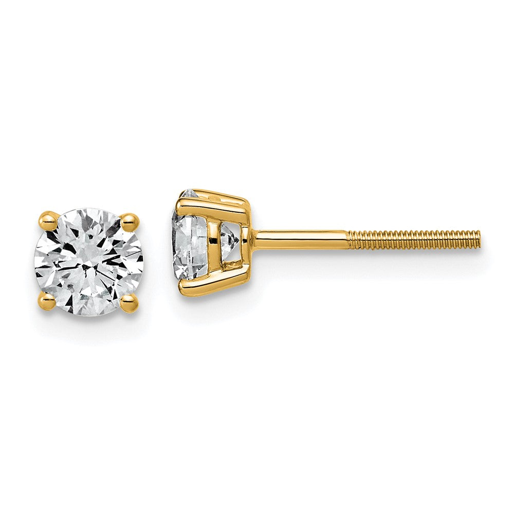 14K Gelbgold Ohrstecker mit 1K Labor gezüchtetem Diamant, VS+ F+, rund, Vier-Krappen-Fassung, komplett, leichtgewichtig, mit Schraubverschluss
