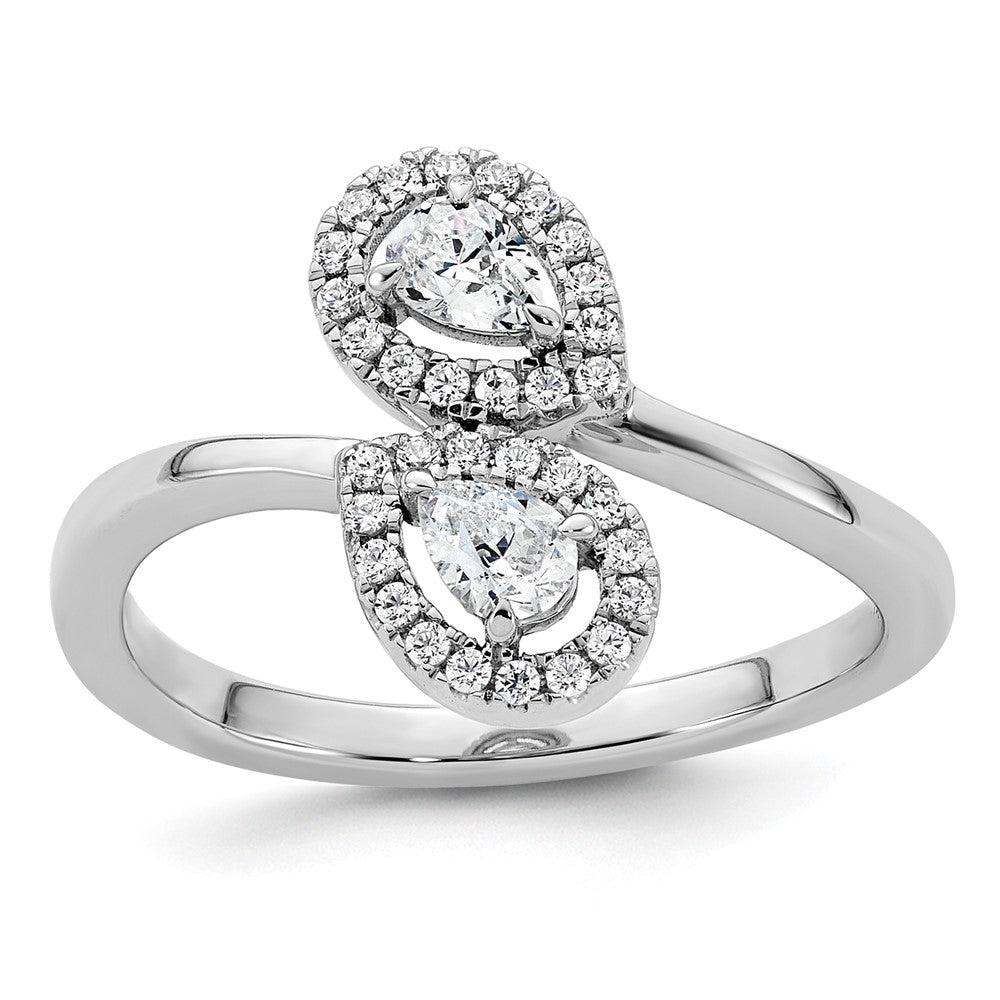 14K Weißgold Ring, poliert, mit Diamant im Birnenschliff, Bypass-Design
