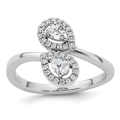 14K Weißgold Ring, poliert, mit Diamant im Birnenschliff, Bypass-Design