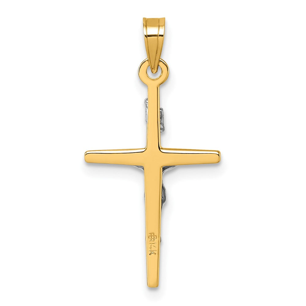 14K Gelbgold mit Rhodium Poliert Inri Kruzifix Kreuz Anhänger