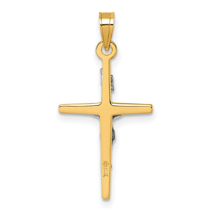 14K Gelbgold mit Rhodium Poliert Inri Kruzifix Kreuz Anhänger