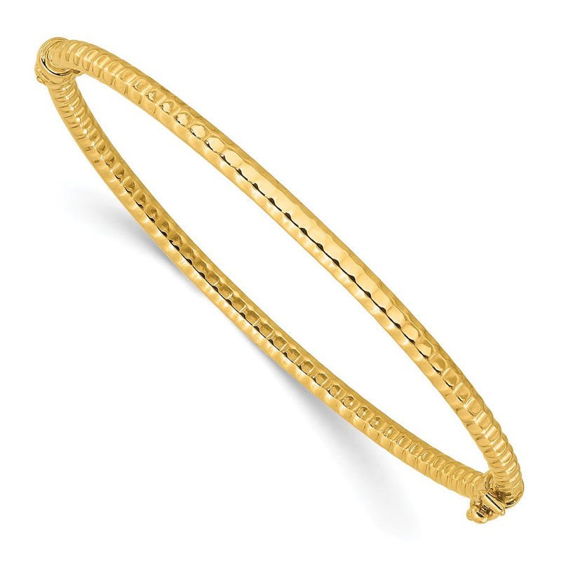 14K Gelbgold Poliert und Strukturiert 3.00mm Klappbar Oval Armreif Armband