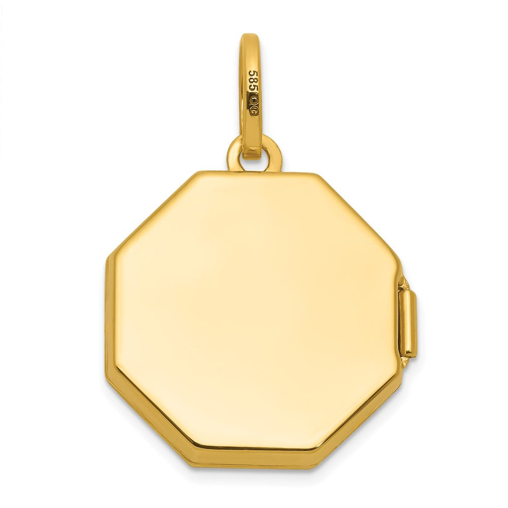 14K Gelbgold Halb Point Diamant Poliert mit Stern 18mm Octagon Geformt Medaillon