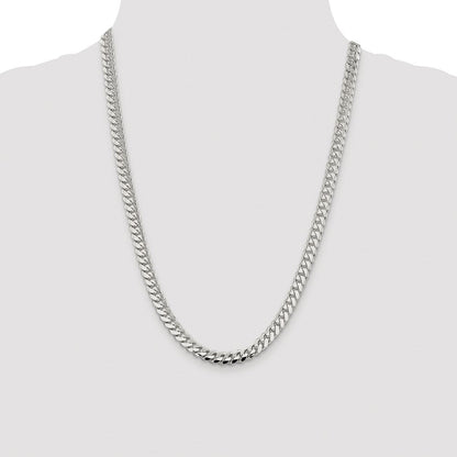 Sterlingsilber Rhodiniert 7.0mm Poliert Gewölbt Panzer 24 Zoll Kette