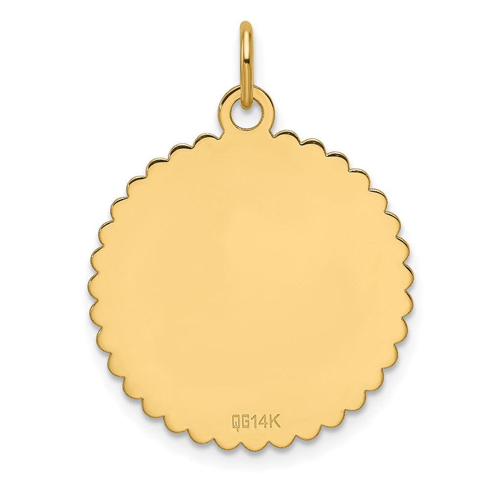 14K Gelbgold Geätzt Kante Gravierbar Rund Gewellt 21.5mm Plättchen Charm