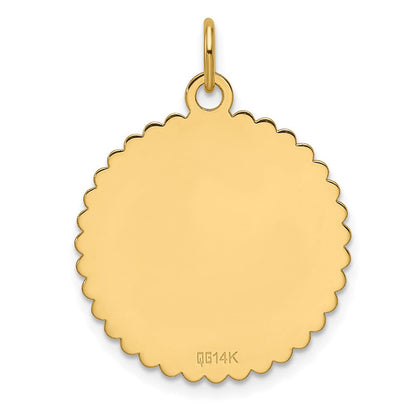14K Gelbgold Geätzt Kante Gravierbar Rund Gewellt 21.5mm Plättchen Charm