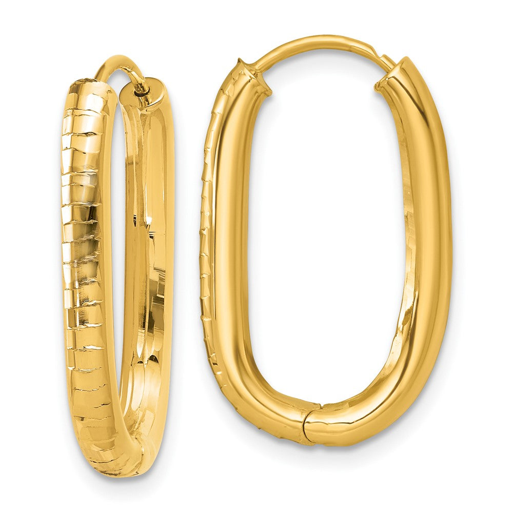 14K Gelbgold Poliert 3.25mm Strukturiert Oval Klappbar Creolen