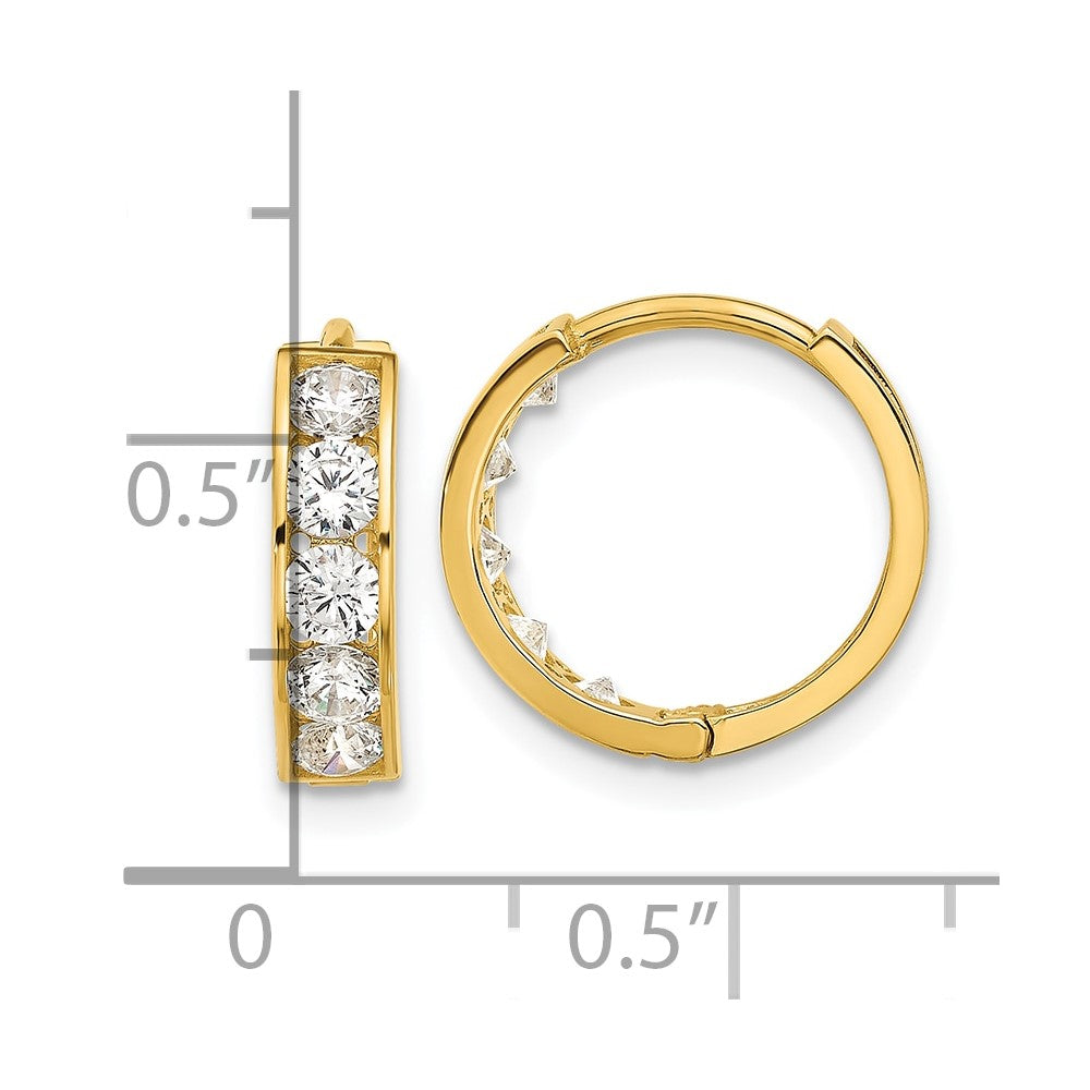 14K Gelbgold Poliert Zirkonia 4x14mm Huggie Creolen