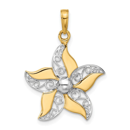 14K Gelbgold und Rhodium Filigran-Blumenanhänger