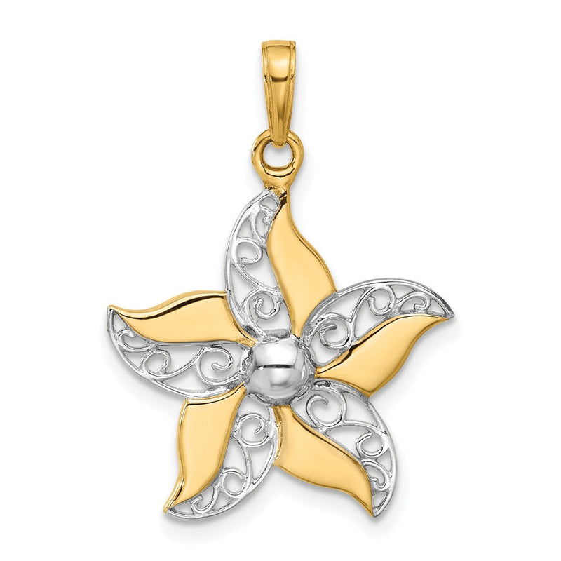14K Gelbgold und Rhodium Filigran-Blumenanhänger