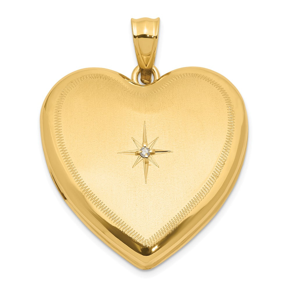 14K Gelbgold Satiniert und Poliert Diamant Stern 24mm Herz Medaillon