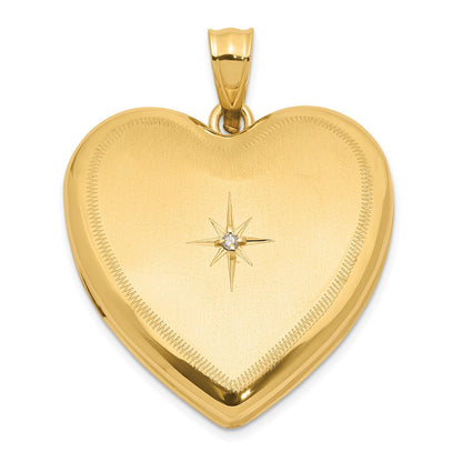 14K Gelbgold Satiniert und Poliert Diamant Stern 24mm Herz Medaillon