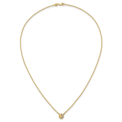 14K Gelbgold Poliert und Gehämmert 1/20 Karat Diamant Disk 18 Zoll Halskette