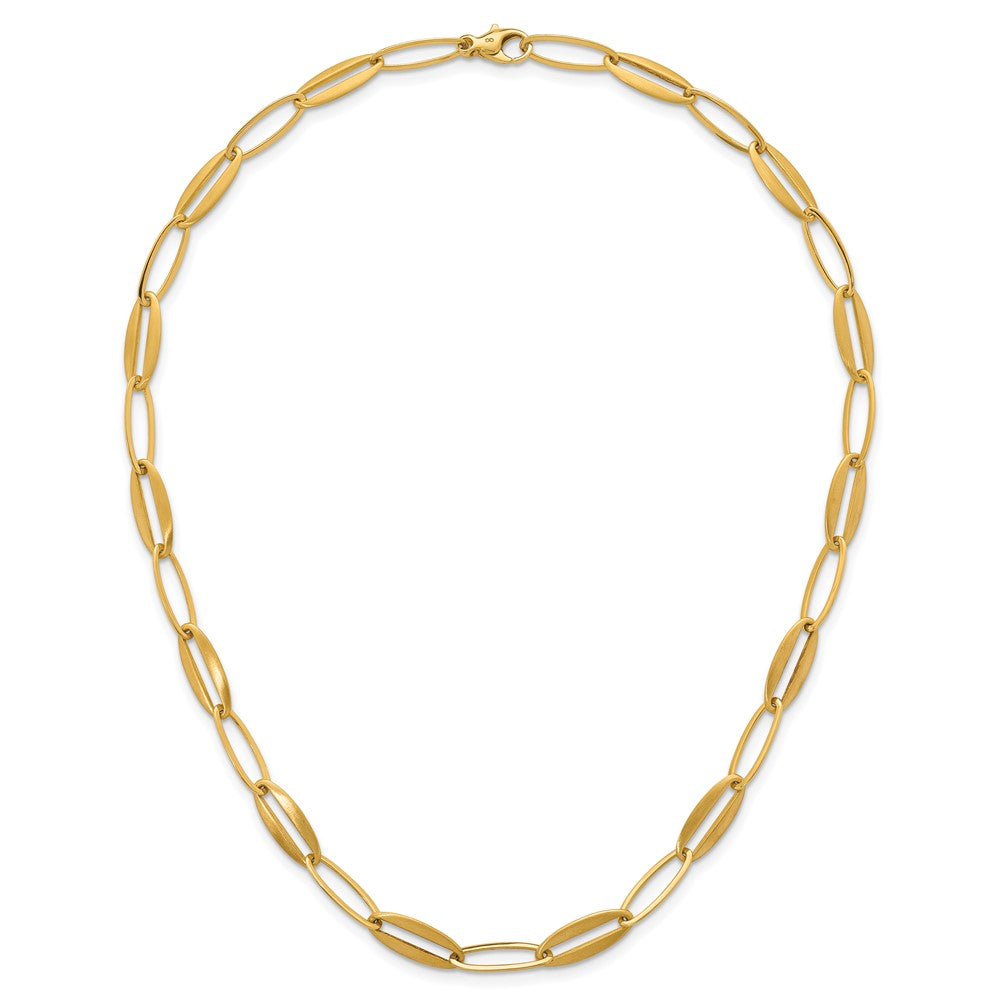14K Gelbgold Gebürstet und Poliert 7.25mm Lang Oval Glieder 18 Zoll Halskette