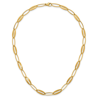 14K Gelbgold Gebürstet und Poliert 7.25mm Lang Oval Glieder 18 Zoll Halskette