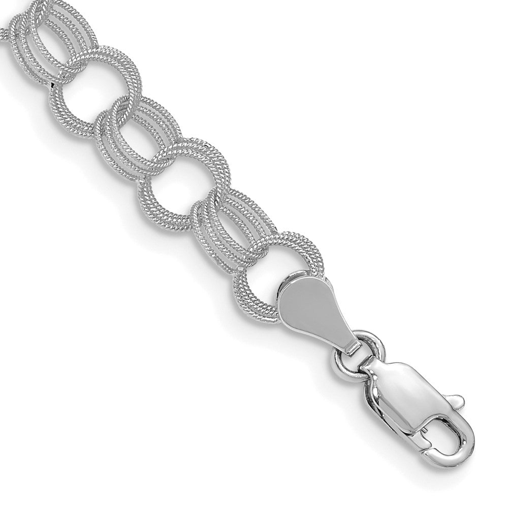 14K Weißgold 6mm Massiv Strukturiert Dreifach Glieder Charm Armband