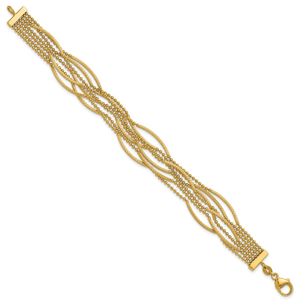 14K Gelbgold Poliert und Strukturiert Multi Strang Gekugelt Gliederarmband