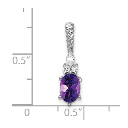 14K Weißgold Diamant und 7x5 Oval February/amethyst Gedreht Kette Anhänger