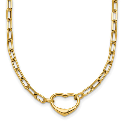 14K Gelbgold Poliert Oval Glieder mit Herz Verschluss 18 Zoll Halskette Able To Convert To Armband
