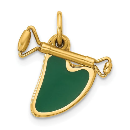 14K Gelbgold Fancy Grün Emaillierter Gua Sha Charm mit Gesichtsroller