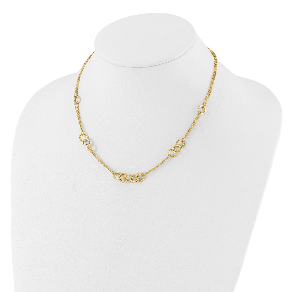14K Gelbgold Poliert Linked Kreise mit Kette 5-station 17 Zoll Halskette
