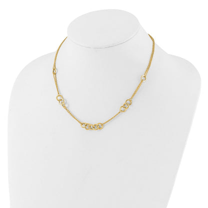 14K Gelbgold Poliert Linked Kreise mit Kette 5-station 17 Zoll Halskette