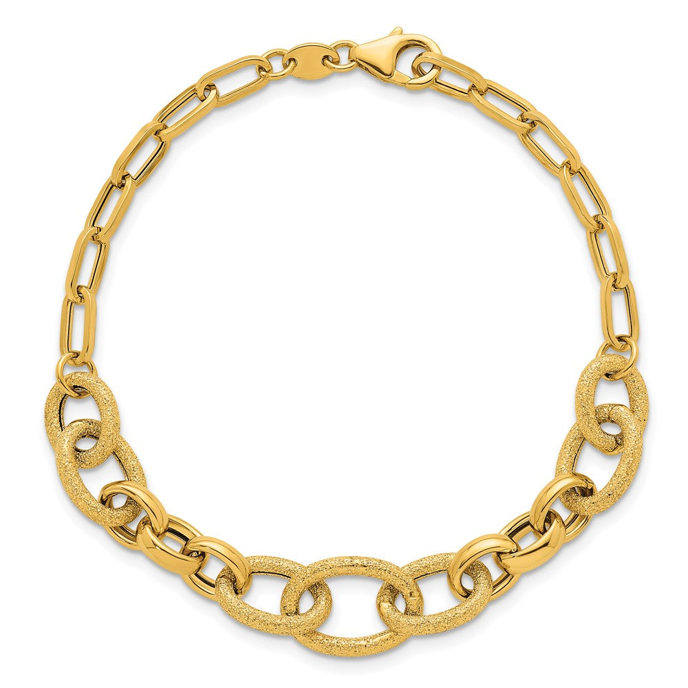14K Gelbgold Poliert und Strukturiert Glieder 7.5 Zoll Armband