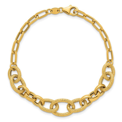14K Gelbgold Poliert und Strukturiert Glieder 7.5 Zoll Armband