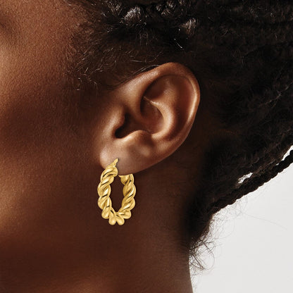 14K Gelbgold Poliert 5.3mm Hohl Gedreht Rund Creolen