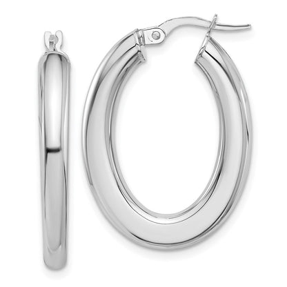 14K Weißgold 3x29mm Poliert Oval Röhre Creolen