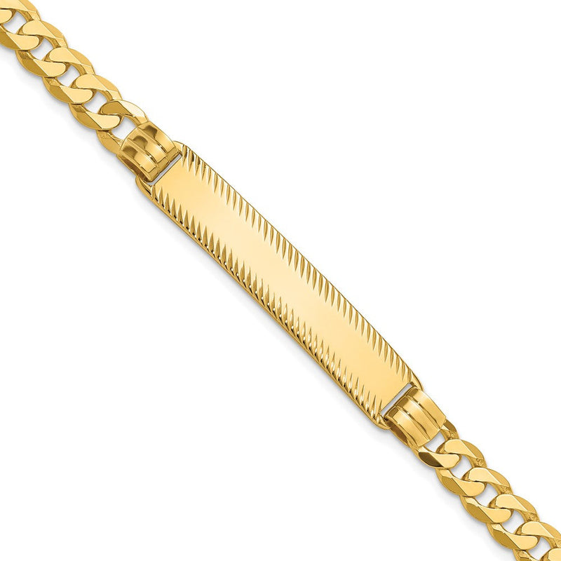 14K Gelbgold Poliert Massiv Kette/solid Platte Panzer Glieder Diamantiert 40x8mm Platte 7 Zoll Id Armband