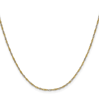 14K Gelbgold mit Rhodium 1.4mm Singapurkette 24 Zoll Kette
