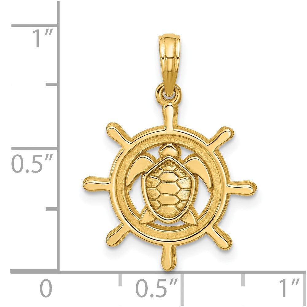 14K Gelbgold polierter Schildkröte-im-Schiffsrad-Anhänger