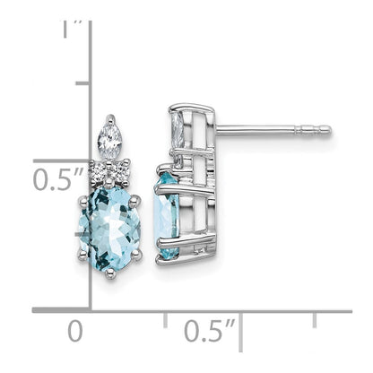 14K Weißgold Diamant- und 7x5 Ovale-März-/Aquamarin-Ohrstecker