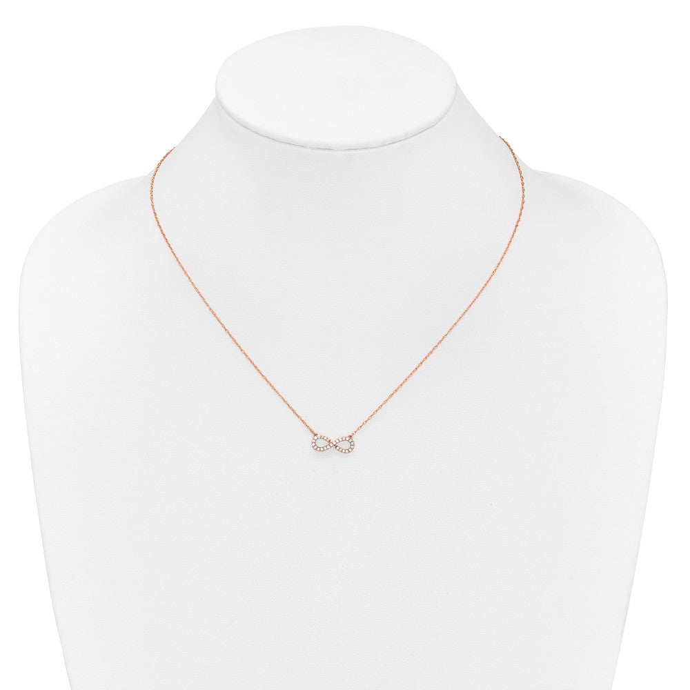 14K Roségold Poliert 1/6 Karat Diamant Unendlichkeit Symbol 18 Zoll Halskette