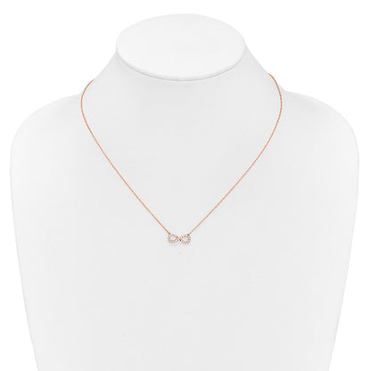 14K Roségold Poliert 1/6 Karat Diamant Unendlichkeit Symbol 18 Zoll Halskette