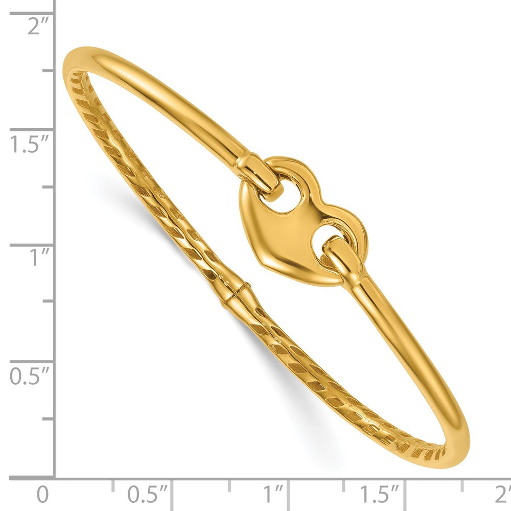 14K Gelbgold Poliert Herz Verschluss Klappbar Oval Armreif Armband