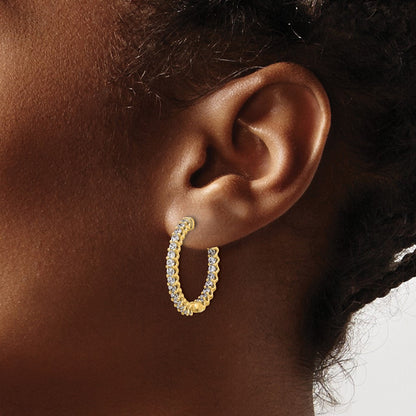 14K Gelbgold 1.6 Karat Diamant In/out Creole mit Sicherheits Verschluss Ohrringe