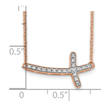14K Roségold 1/10 Karat Diamant Seitlich Kreuz 18 Zoll Halskette