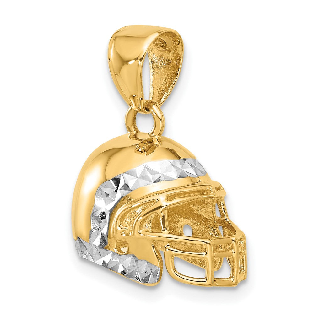 14K Gelbgold und Rhodium Diamantgeschliffener 3-D Football-Helm-Anhänger