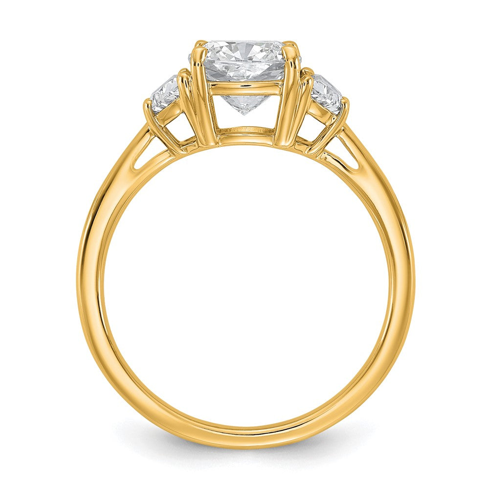 14K Gelbgold 1/2 Karat Im Labor Gezüchtet Diamant Vs/si+ G+ Halb Mond und 1 1/2 Karat Kissen Mittig Halbfassung Dreistein Verlobungsring