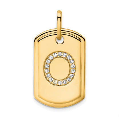 14K Gelbgold Diamant Initiale O Erkennungsmarke Charm