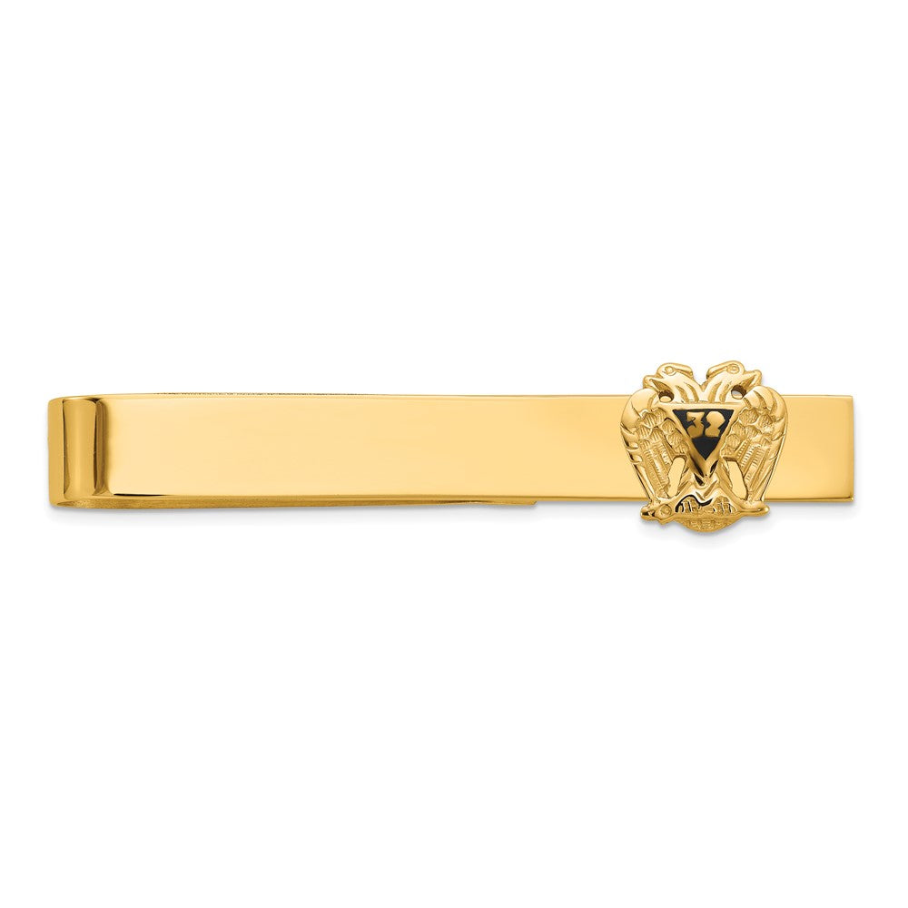 14K Gelbgold Herren Poliert und Strukturiert mit Schwarz Emaille 32 Degree Scottish Rite Freimaurer Mittel Krawatten Stab